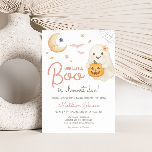 Invitación Pequeño Bote Rosa Baby Shower (Pink Little Boo Halloween Baby Shower Invitation)