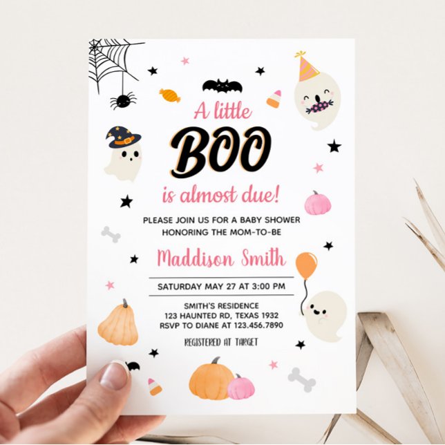Invitación Pequeño Bote Rosa Baby Shower (Cute A Little Boo Ghost Baby Shower Invitation)