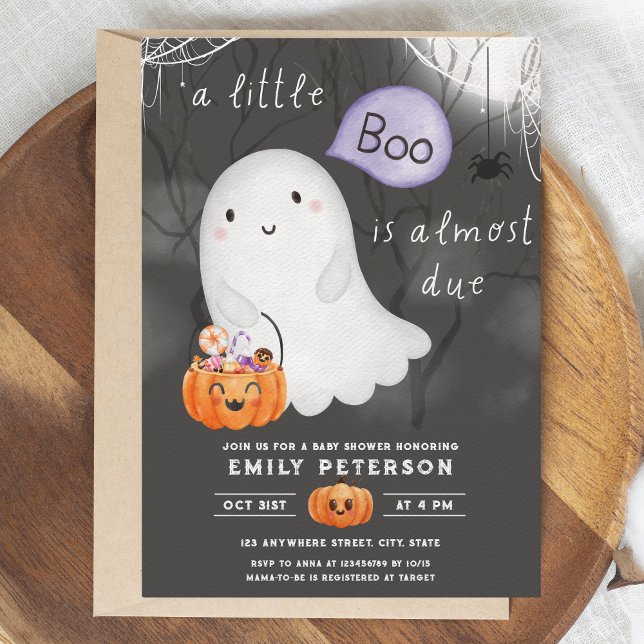 Invitación Pequeño botín casi se debe | Baby Shower de Hallow (Little boo is almost due - baby shower invitation)