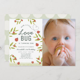 Invitación Pequeño Bug De Amor Ladybug Foto Chica Primer Cump