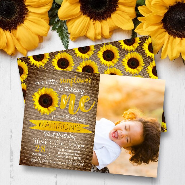 Invitación Pequeño Burlap Rústico del Girasol Primera Foto de (Subido por el creador)