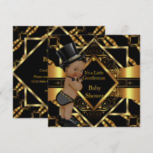 Invitación Pequeño Caballero Baby Shower Dorado Negro Étnico