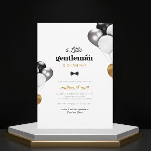 Invitación Pequeño Caballero Black White Gold Boy Baby Shower