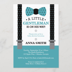 Invitación Pequeño Caballero Invitado Baby Shower, Verde azul