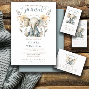 Invitación Pequeño cacahuete bebé elefante azul Baby Shower