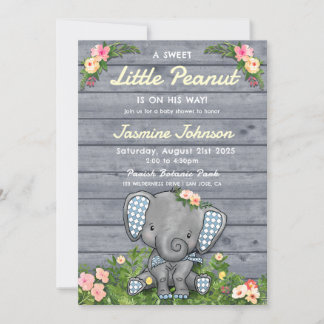 Invitación Pequeño cacahuete Elefante Floral Rusa Madera