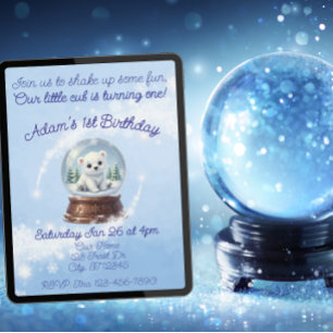 Invitación Pequeño Cachorro Uno, Cumpleaños de Oso Polar en G