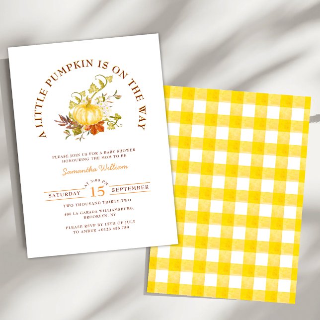 Invitación Pequeño calabacín está en camino Gingham Plaid (Subido por el creador)
