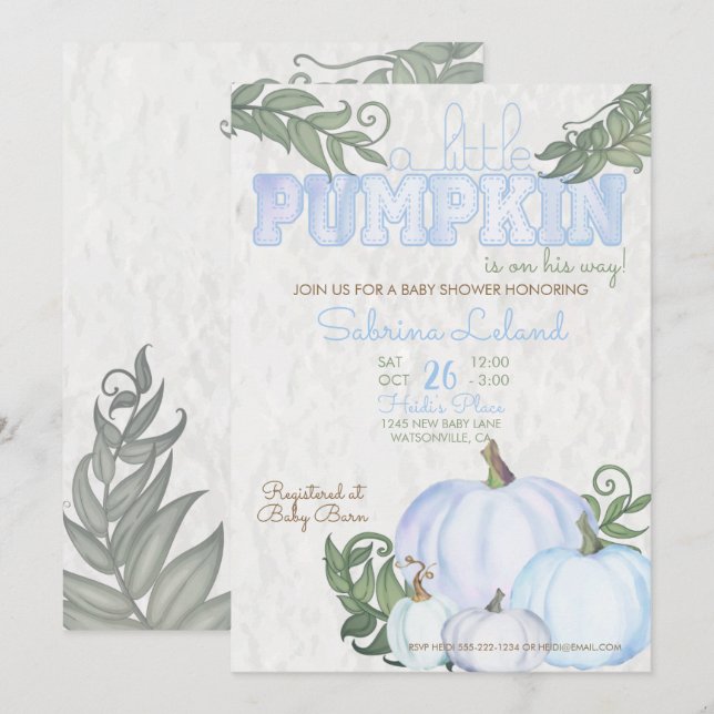 Invitación Pequeño calabaza azul Baby Shower (Anverso / Reverso)