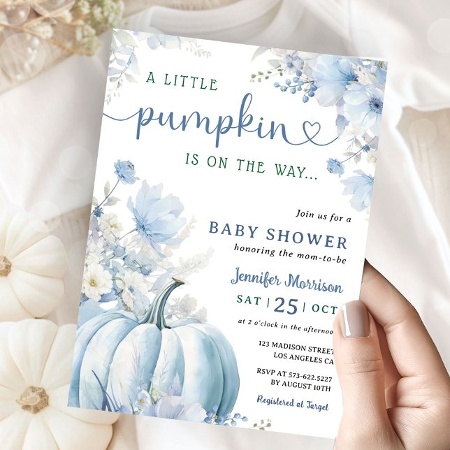 Invitación Pequeño calabaza azul caída Baby Shower (Subido por el creador)