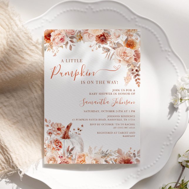 Invitación Pequeño calabaza caída Baby Shower floral (Subido por el creador)