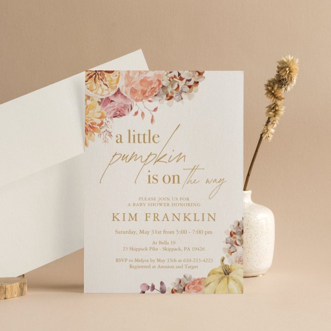 Invitación Pequeño calabaza caída Baby Shower floral (Subido por el creador)