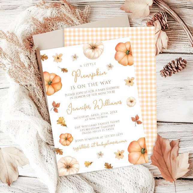 Invitación Pequeño Calabaza Gingham Caída Baby Shower (Subido por el creador)