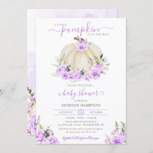Invitación Pequeño Calabaza Rosa blanco morado Chica Baby Sho