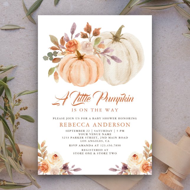 Invitación Pequeño calabaza Rustic Earthy Floral Baby Shower (Subido por el creador)