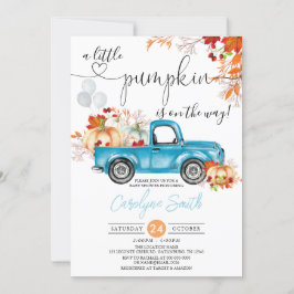 Invitación Pequeño Camión Azul de Calabaza Cae Baby Shower