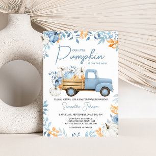 Invitación Pequeño Camión Azul de Calabaza Cae Baby Shower