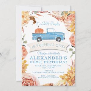 Invitación Pequeño Camión Azul de PUMPKIN Fiesta de cumpleaño