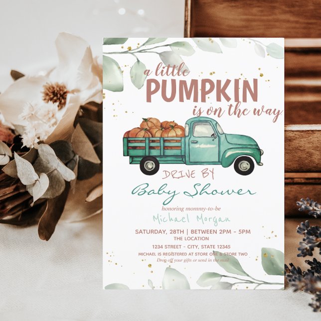 Invitación Pequeño Camión De Calabaza De Baby Shower (Subido por el creador)