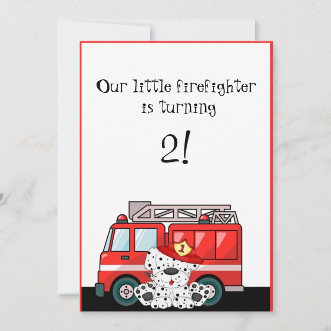 Invitación Pequeño Camión Rojo, Cumpleaños Dalmatiano (Anverso)