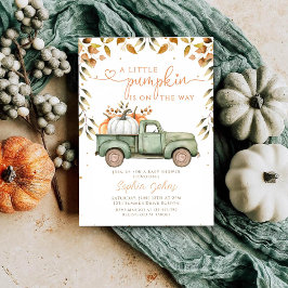 Invitación Pequeño Camión Verde de Calabaza Cae Baby Shower