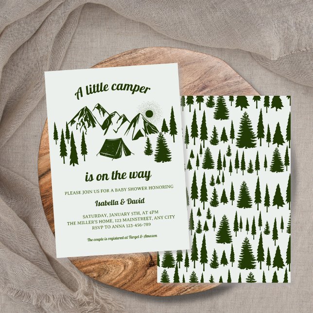 Invitación Pequeño camping Woodland Camping Baby Shower (Little Camper Woodland Camping Baby Shower Invitation)