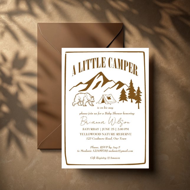 Invitación Pequeño campista de aventura boho de bebé ducha (Little camper national parks adventure boho baby shower invitation templates modern boho terracotta)
