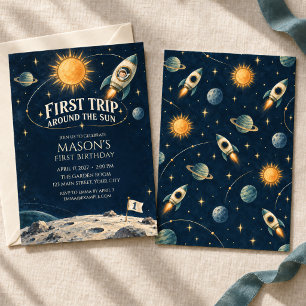 Invitación Pequeño Capitán Vintage Espacio Primer Cumpleaños