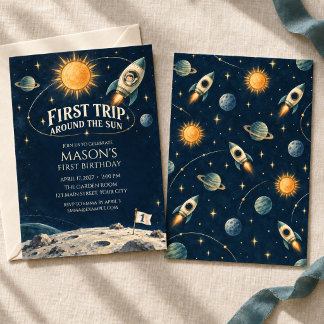 Invitación Pequeño Capitán Vintage Espacio Primer Cumpleaños