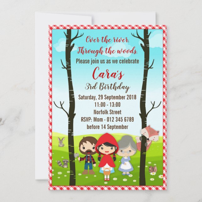Invitación Pequeño capucha roja (Anverso)