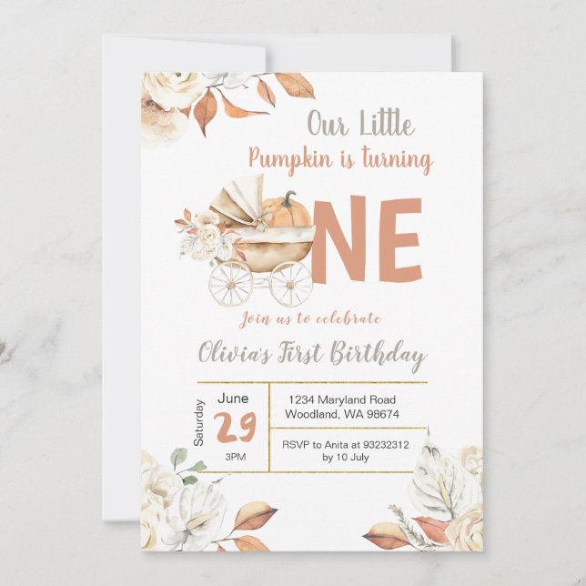 Invitación Pequeño Carrito De Calabaza Cae Un Cumpleaños (Anverso)