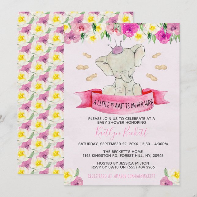 Invitación Pequeño Chica de cacahuete Baby Shower (Anverso / Reverso)