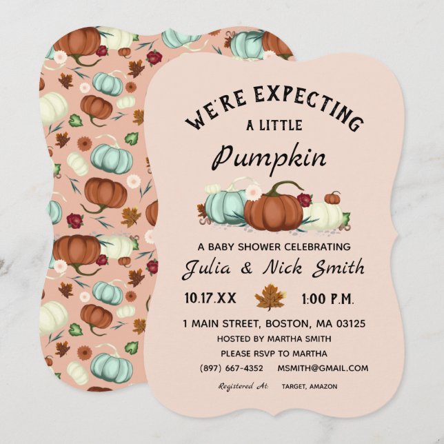 Invitación Pequeño Chica de calabaza Baby Shower (Anverso / Reverso)