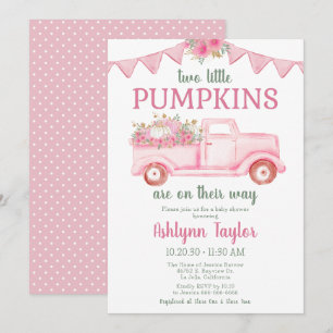 Invitación Pequeño Chica de calabaza gemela Baby Shower