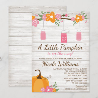 Invitación Pequeño Chica de calabaza mason jars caída Baby Sh