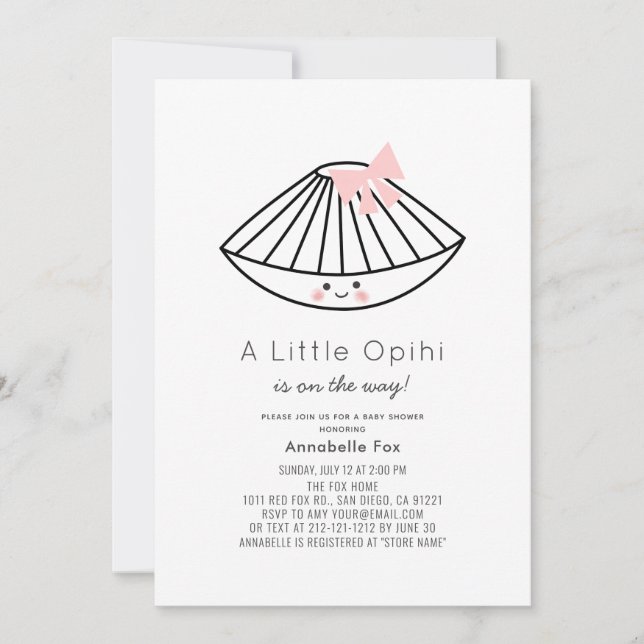 Invitación Pequeño Chica de cinta rosa Opihi Baby Shower (Anverso)