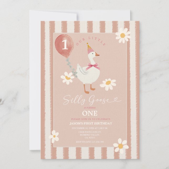 Invitación Pequeño Chica de Daisy de Silly Goose Primer cumpl (Anverso)