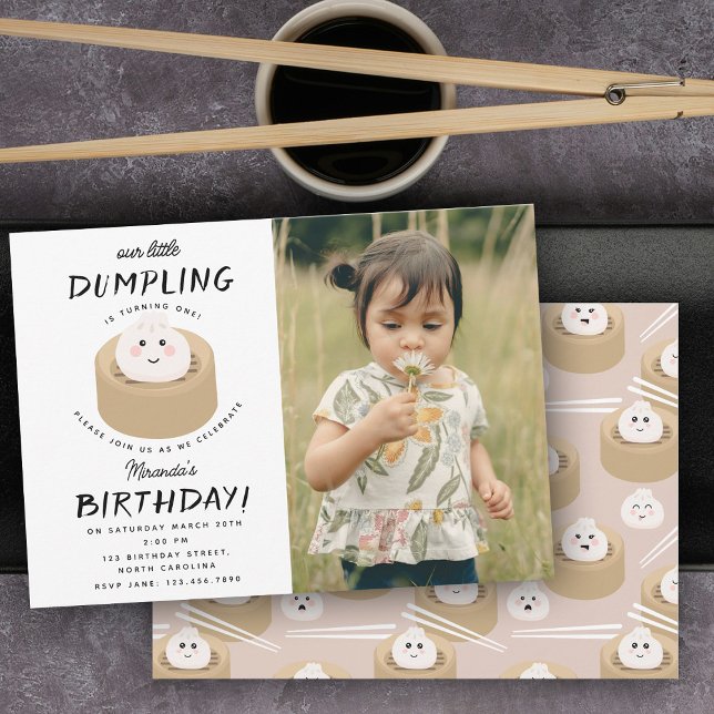 Invitación Pequeño Chica de Dumpling Foto Fiesta de cumpleaño (Little Dumpling Boy Girl Photo Birthday Party)