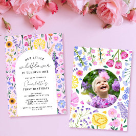 Invitación Pequeño Chica de Flor Silvestre Primera foto rosa