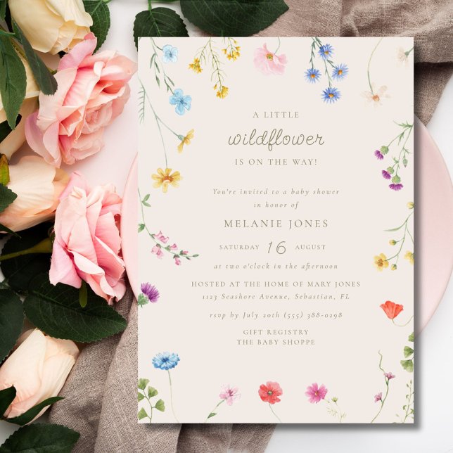 Invitación Pequeño Chica de flores silvestres Baby Shower (Little Wildflower Girl Baby Shower Invitation)