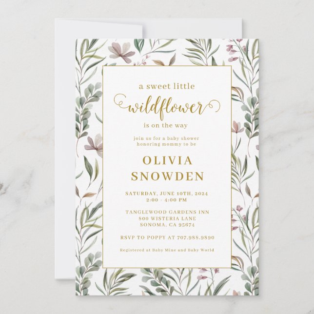 Invitación Pequeño Chica de flores silvestres Baby Shower (Anverso)