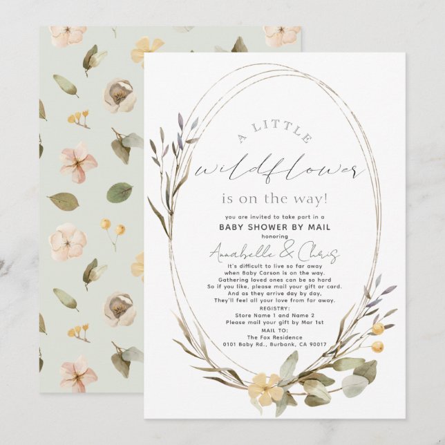 Invitación Pequeño Chica de flores silvestres Baby Shower por (Anverso / Reverso)