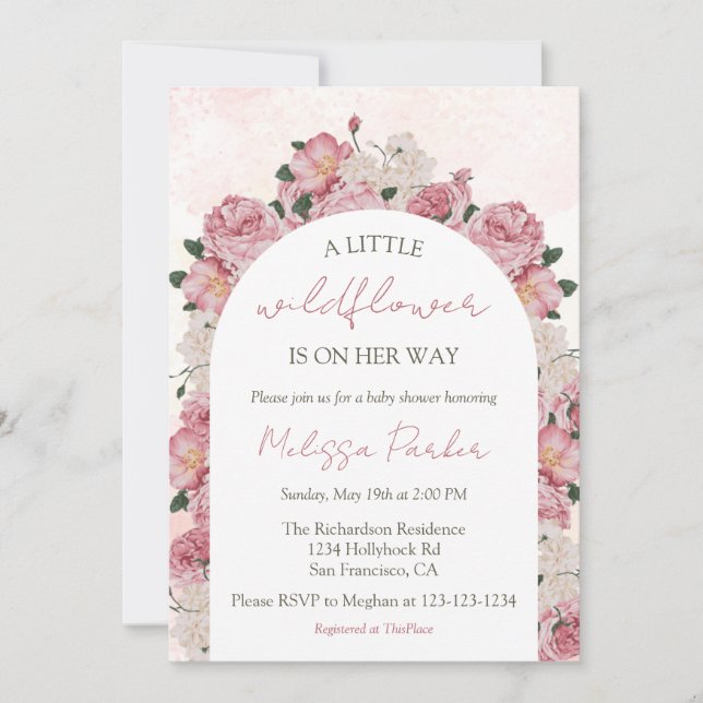 Invitación Pequeño Chica de Flores Silvestres Elegante Baby S (Anverso)