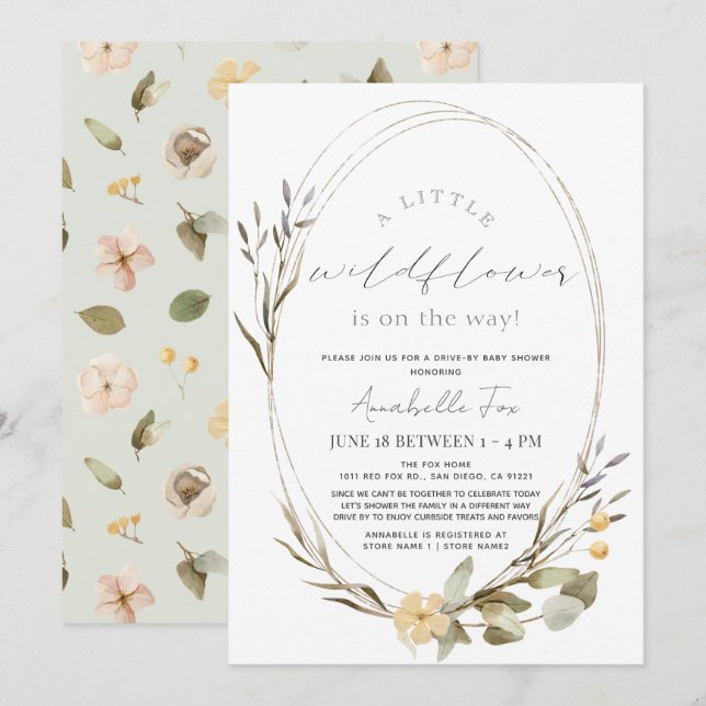 Invitación Pequeño Chica de flores silvestres manejado por Ba (Anverso / Reverso)