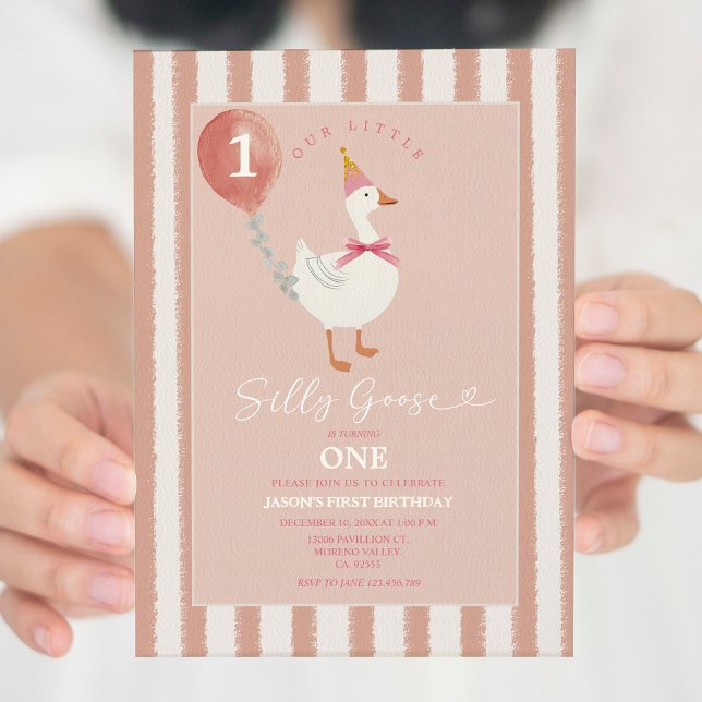 Invitación Pequeño Chica de globo rosado de Goose Primer cump (Subido por el creador)