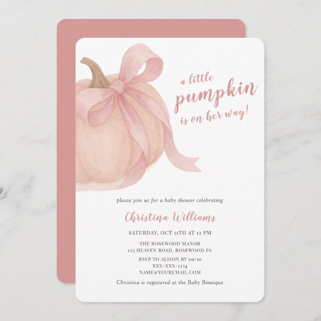 Invitación Pequeño Chica de la caída de calabaza Baby Shower (Anverso / Reverso)