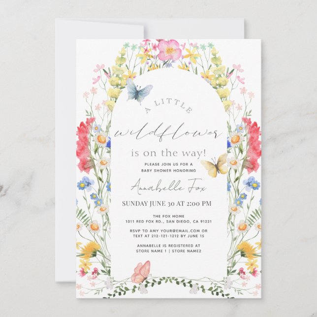 Invitación Pequeño Chica de mariposa de flores silvestres Bab (Anverso)