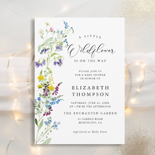 Invitación Pequeño Chica de Moda de Wildflower Garden Baby Sh (wildflowers baby shower invitation little garden elegant watercolor modern calligraphy backyard)