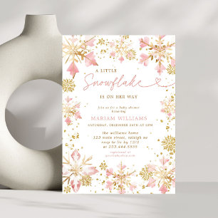 Invitación Pequeño Chica de oro rosado Snowflake Baby Shower