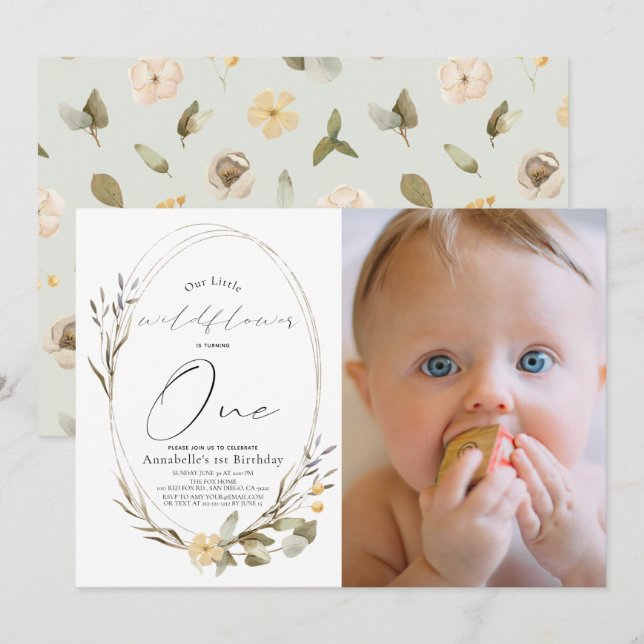 Invitación Pequeño Chica de Oval de flor silvestre foto de cu (Anverso / Reverso)